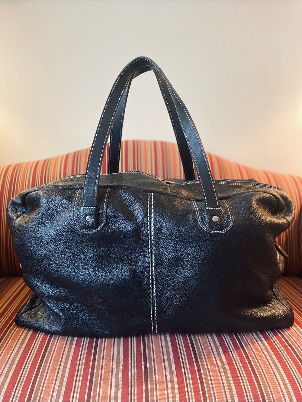 Roots vintage Black Leather Weekend Duffel Bag pebble leather - Picture 5 of 16
